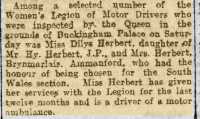 Report of Womens Legion reception at Buckingham Palace.Cambria Daily Leader 21st March 1918