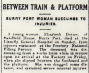 Newspaper report of Elizabeth Davies's death