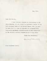 Letter signed by Winston Churchill awarding Etheldreda Morris the MBE. May 1918.