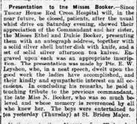 Report of a presentation to Dulcie and Ethel Booker when Tuscar House hospital closed in April 1919. Glamorgan Gazette 4th April 1919