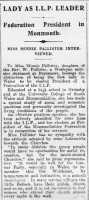 Report of Minnie Pallister’s appointment as Monmouthshire ILP President, Llais Llafur 1st August 1914