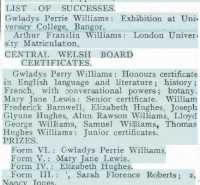 Report showing Gwladys Perrie Williams’s school achievements. The Weekly News 27th December 1907.