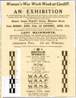 Advertisement for Women’s War Work Week exhibition, held at Howells department store, Cardiff, April 1918.
